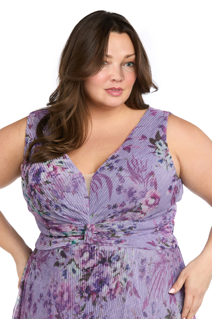 Long Crinkle Pleated V-Neck Gown - Plus