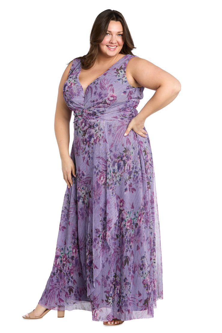 Long Crinkle Pleated V-Neck Gown - Plus