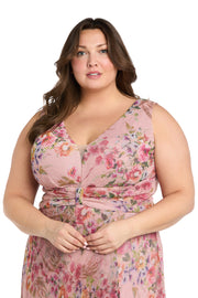 Long Crinkle Pleated V-Neck Gown - Plus