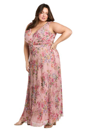 Long Crinkle Pleated V-Neck Gown - Plus