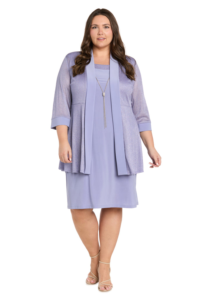 r & m richards necklace dress & metallic trim jacket Two-Piece Sleeveless Dress and Metallic Detailed Jacket Set  R&M Richards