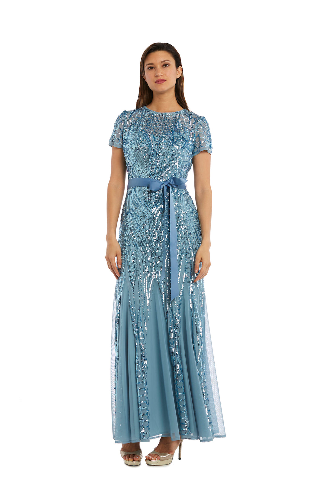 Maxi Dress with Embellishment and Satin Waist Tie  R&M Richards