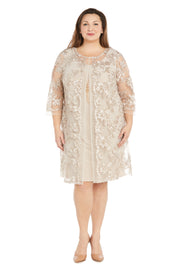 Floral Woven Jacket Dress That Attaches at The Neckline - Plus