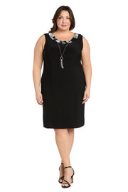 Floral-Threaded Sheer Jacket Dress with Detachable Necklace - Plus