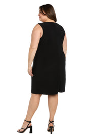 Floral-Threaded Sheer Jacket Dress with Detachable Necklace - Plus