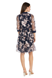 Floral-Threaded Sheer Jacket Dress with Detachable Necklace