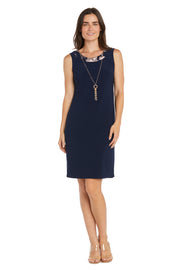Floral-Threaded Sheer Jacket Dress with Detachable Necklace