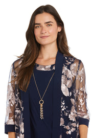 Floral-Threaded Sheer Jacket Dress with Detachable Necklace