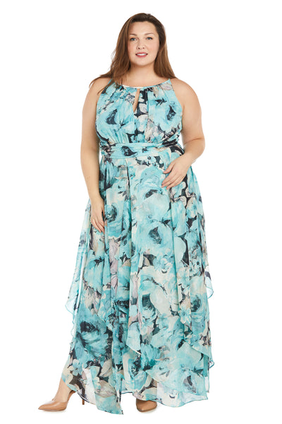 floral maxi dress plus size R & M Richards Plus Size Floral-Print Halter Maxi Dress - Black/Aqua