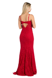 Long Red Lace Dress with Illusion Corset