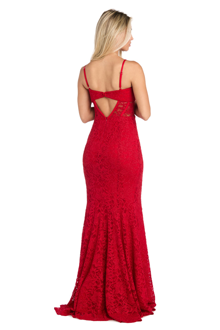 Long Red Lace Dress with Illusion Corset