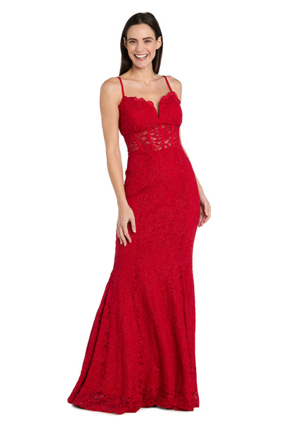 Long Red Lace Dress with Illusion Corset