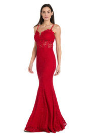 Long Red Lace Dress with Illusion Corset