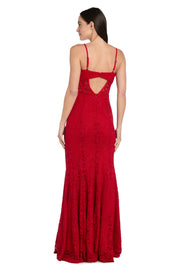 Long Red Lace Dress with Illusion Corset