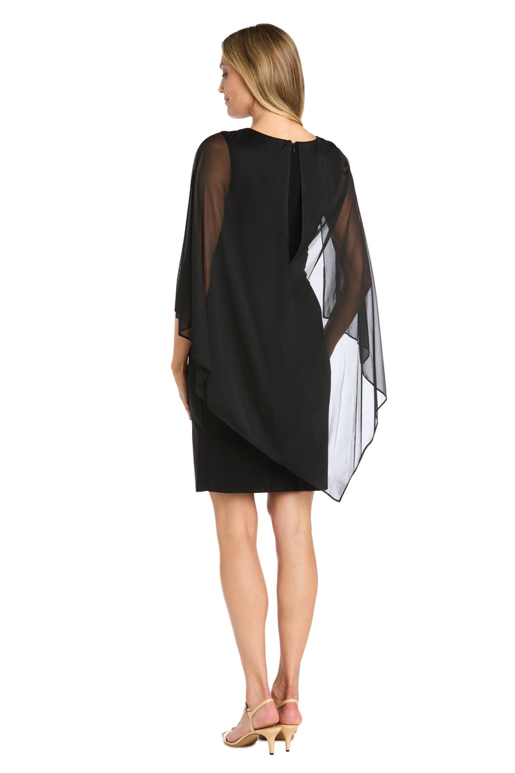 Cocktail Dress with Rhinestone Waist Detail and Asymmetric Cascade Caplet