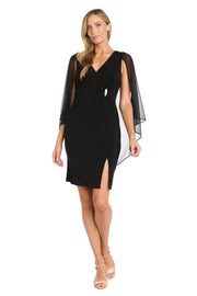 Cocktail Dress with Rhinestone Waist Detail and Asymmetric Cascade Caplet