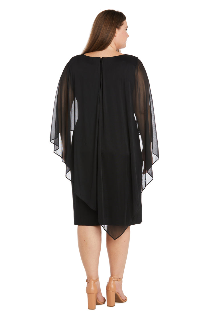 Cocktail Dress with Rhinestone Waist Detail and Asymmetric Cascade Caplet - Plus