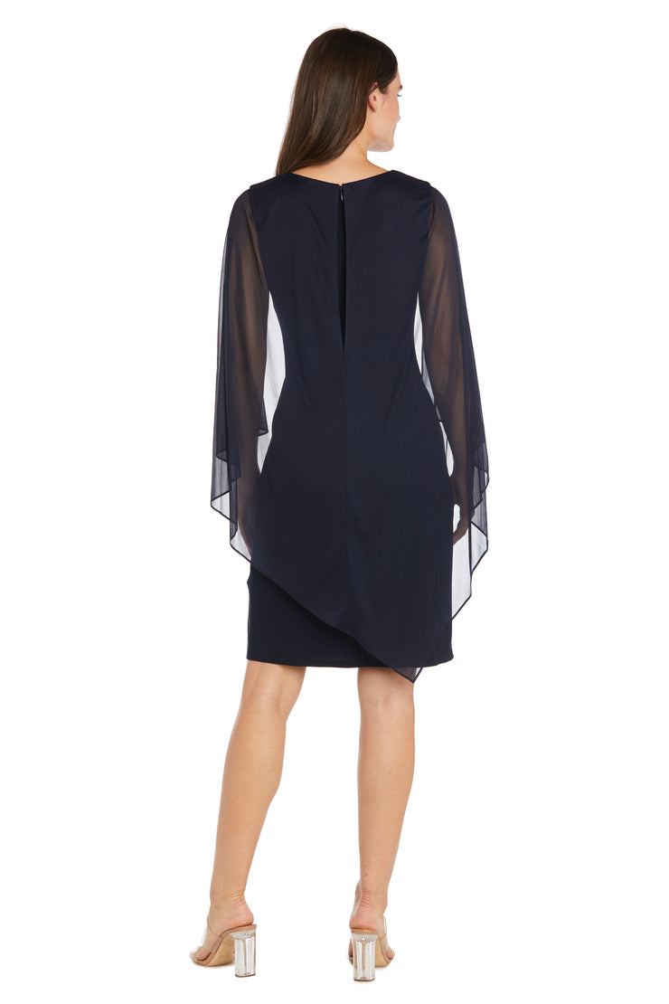 Cocktail Dress with Rhinestone Waist Detail and Asymmetric Cascade Caplet