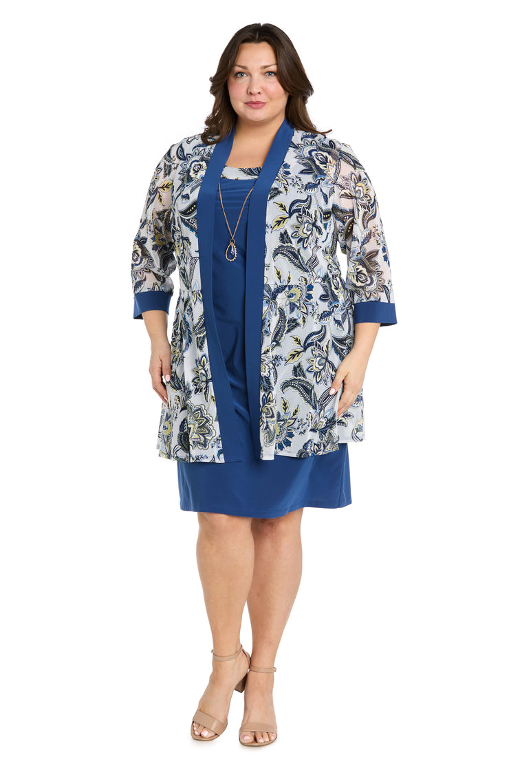 Abstract Leaf Printed Jacket Dress - Plus