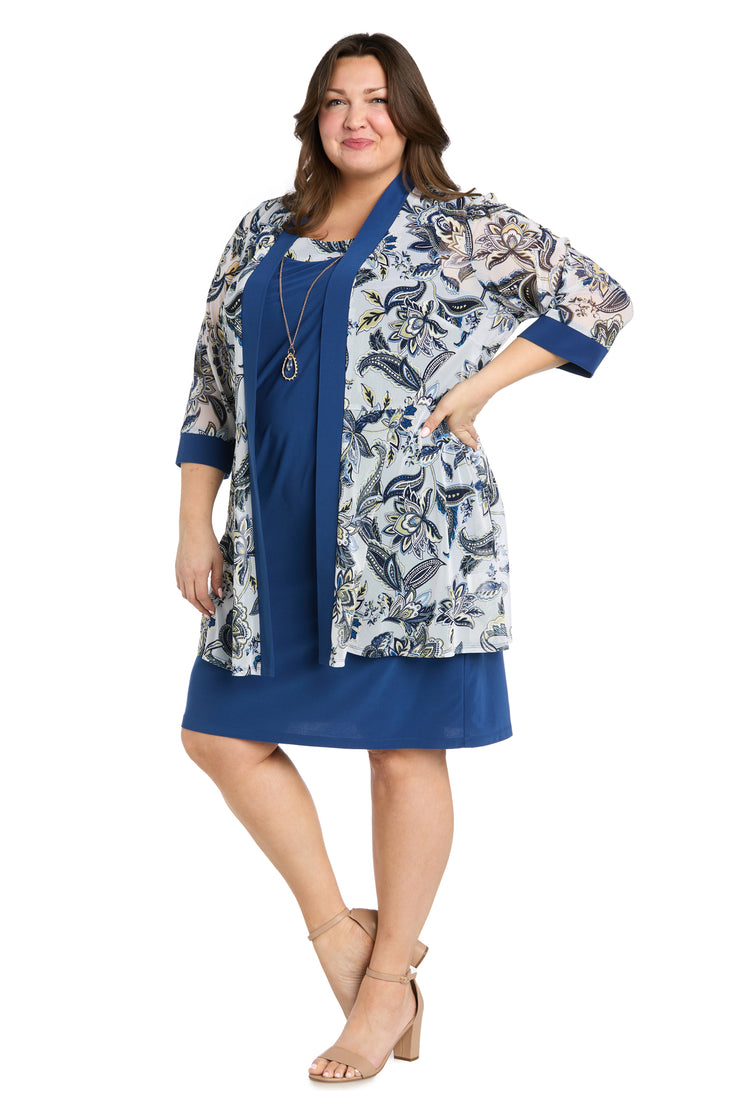 Abstract Leaf Printed Jacket Dress - Plus