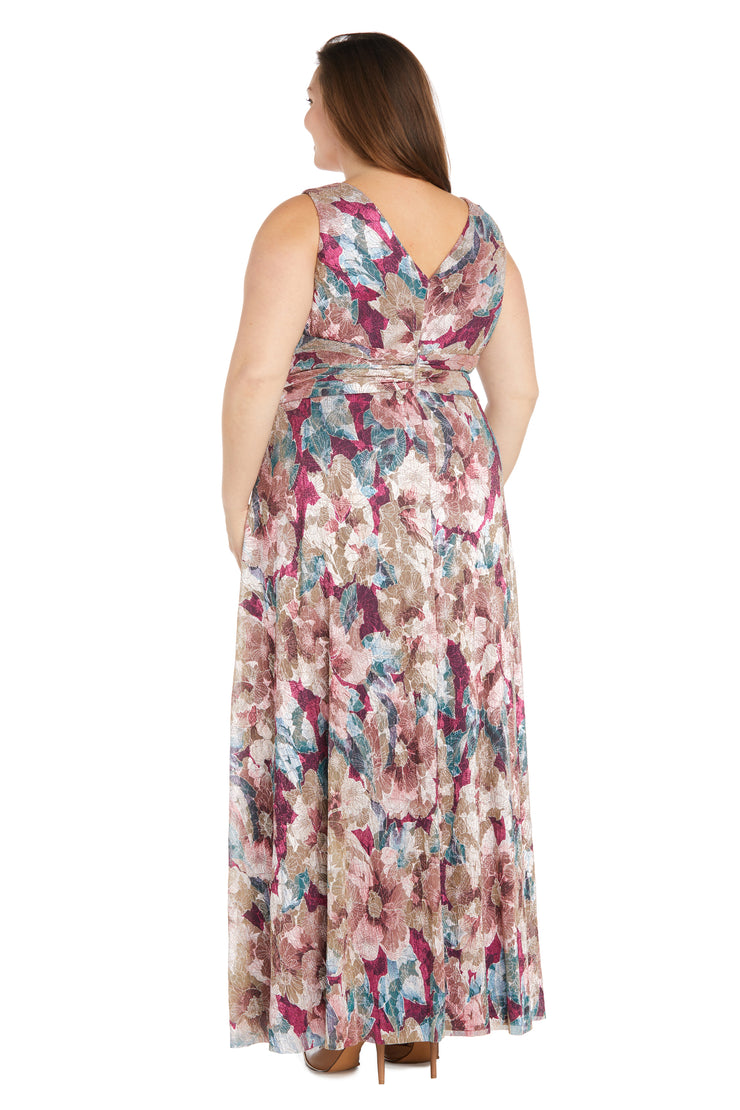 Long Metallic floral Printed Dress - Plus