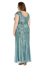 Long Beaded Dress with Cap Sleeves - Plus