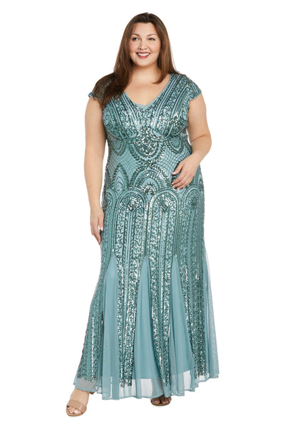 Long Beaded Dress with Cap Sleeves - Plus