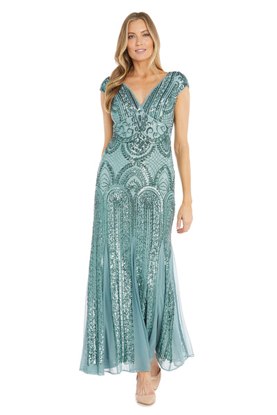 Long Beaded Dress with Cap Sleeves