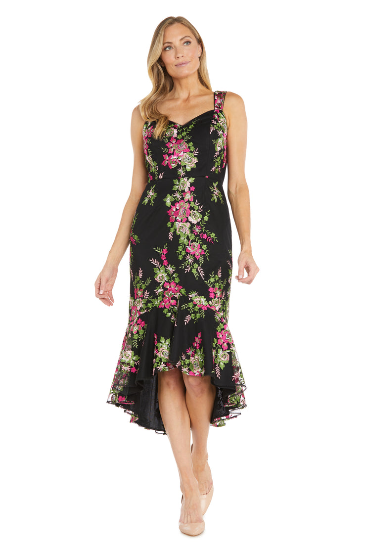 Floral Embroidered High-Low Tulip Dress