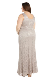 Long Glitter Lace Dress Matched with an Overlay Jacket and Rhinestone Buckle - Plus