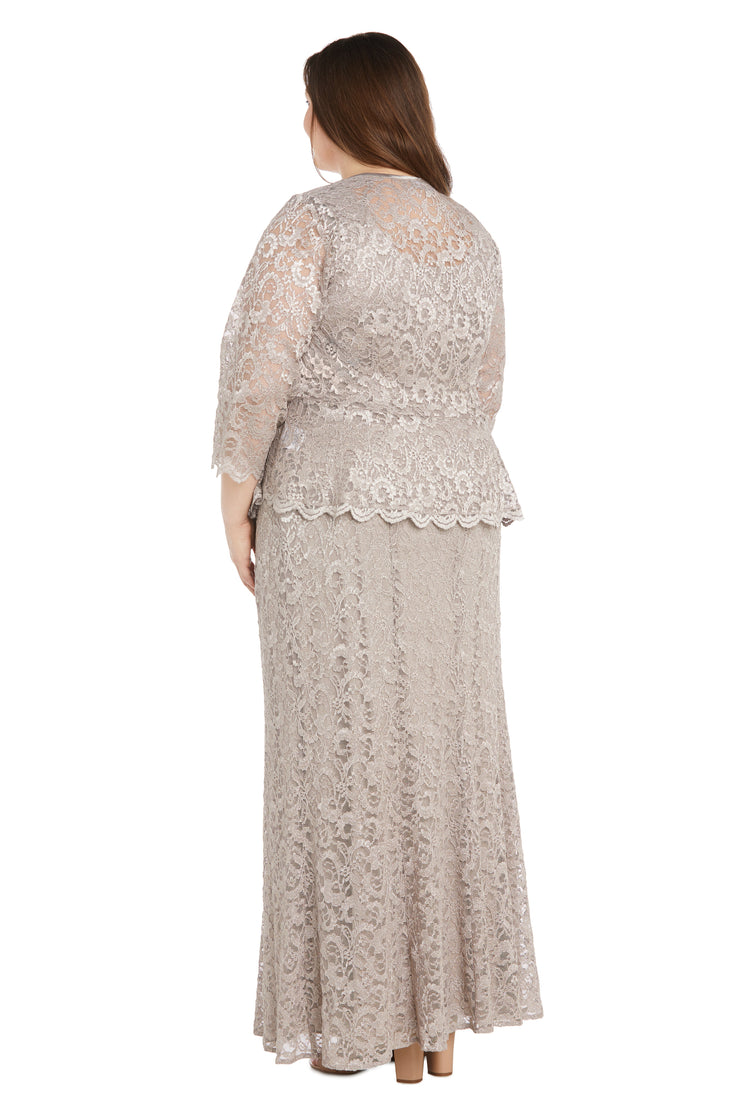 Long Glitter Lace Dress Matched with an Overlay Jacket and Rhinestone Buckle - Plus