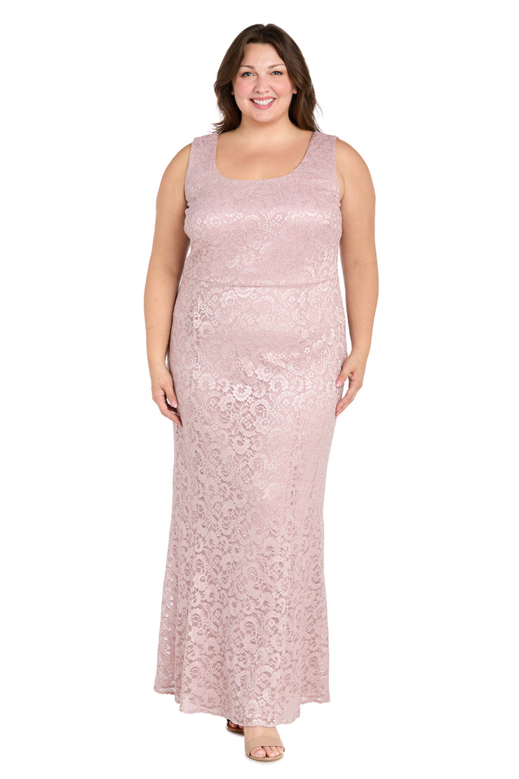 Long Glitter Lace Dress Matched with an Overlay Jacket and Rhinestone Buckle - Plus