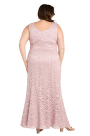 Long Glitter Lace Dress Matched with an Overlay Jacket and Rhinestone Buckle - Plus