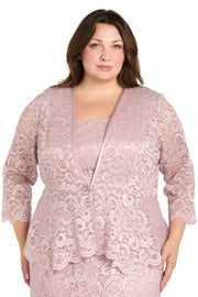 Long Glitter Lace Dress Matched with an Overlay Jacket and Rhinestone Buckle - Plus