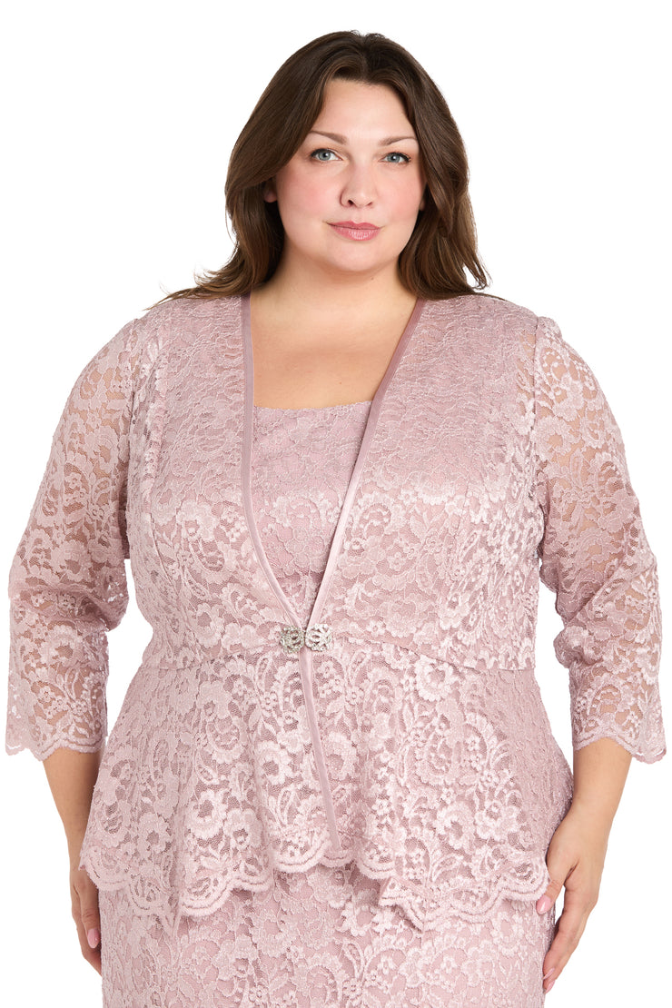 Long Glitter Lace Dress Matched with an Overlay Jacket and Rhinestone Buckle - Plus