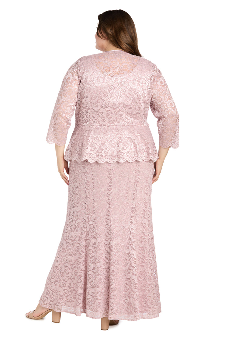 Long Glitter Lace Dress Matched with an Overlay Jacket and Rhinestone Buckle - Plus