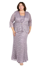 Long Glitter Lace Dress Matched with an Overlay Jacket and Rhinestone Buckle - Plus