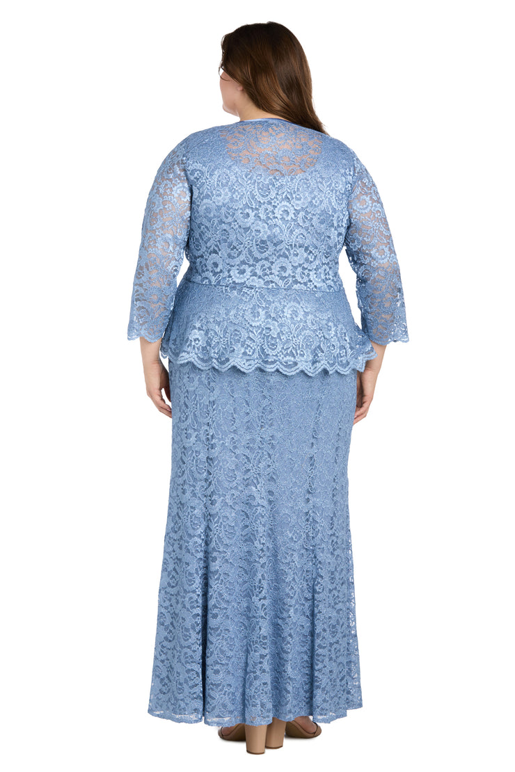 Long Glitter Lace Dress Matched with an Overlay Jacket and Rhinestone Buckle - Plus