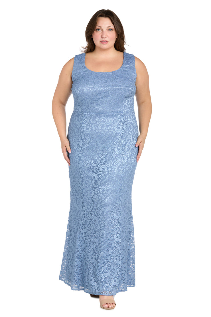 Long Glitter Lace Dress Matched with an Overlay Jacket and Rhinestone Buckle - Plus