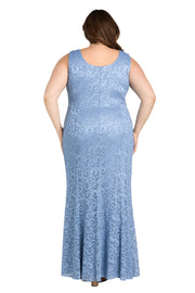 Long Glitter Lace Dress Matched with an Overlay Jacket and Rhinestone Buckle - Plus