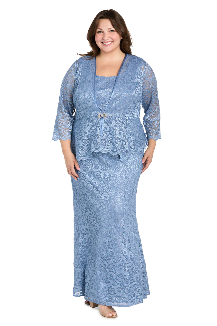 Long Glitter Lace Dress Matched with an Overlay Jacket and Rhinestone Buckle - Plus