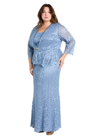 Long Glitter Lace Dress Matched with an Overlay Jacket and Rhinestone Buckle - Plus