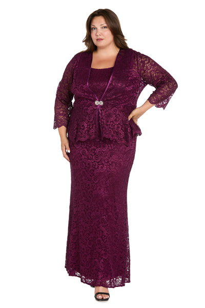 Long Glitter Lace Dress Matched with an Overlay Jacket and Rhinestone Buckle - Plus
