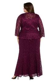 Long Glitter Lace Dress Matched with an Overlay Jacket and Rhinestone Buckle - Plus