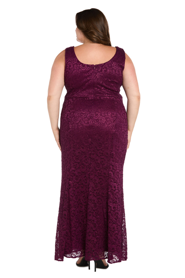 Long Glitter Lace Dress Matched with an Overlay Jacket and Rhinestone Buckle - Plus