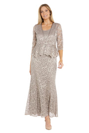 Long Glitter Lace Dress Matched with an Overlay Jacket and Rhinestone Buckle - Petite