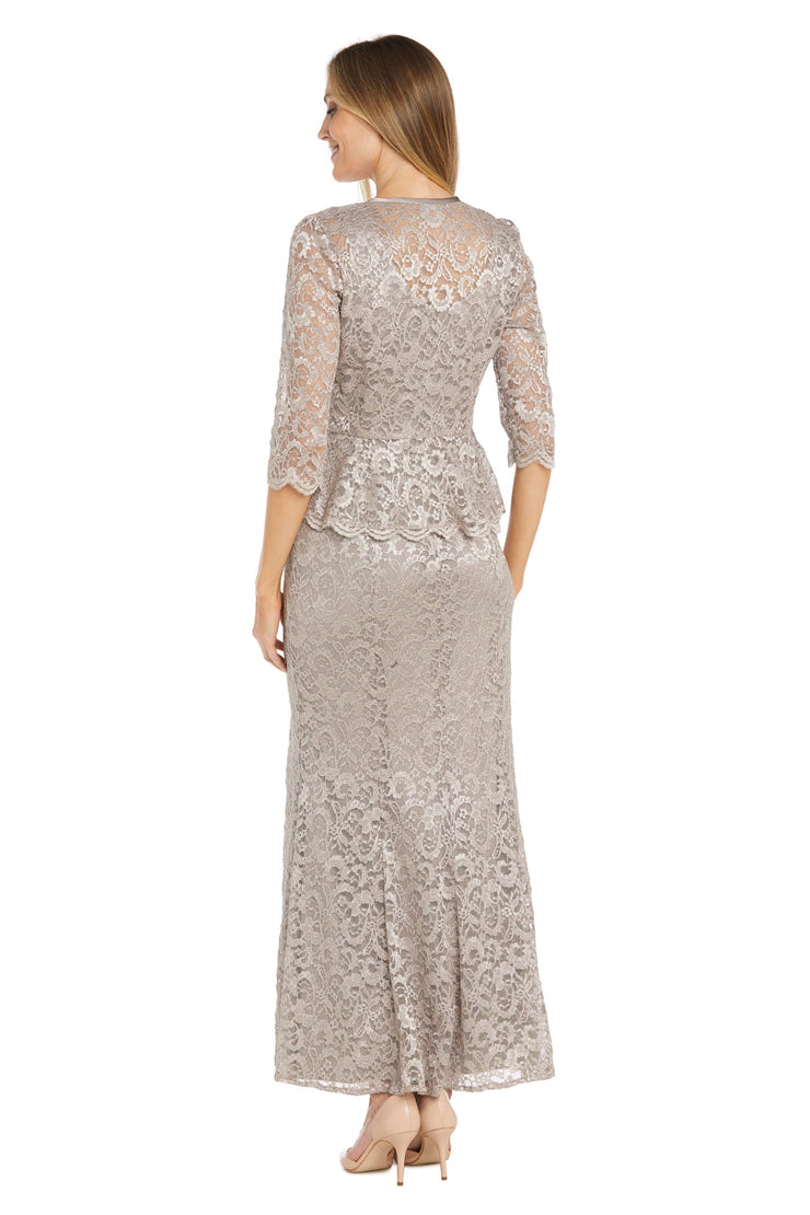 Long Glitter Lace Dress Matched with an Overlay Jacket and Rhinestone Buckle - Petite