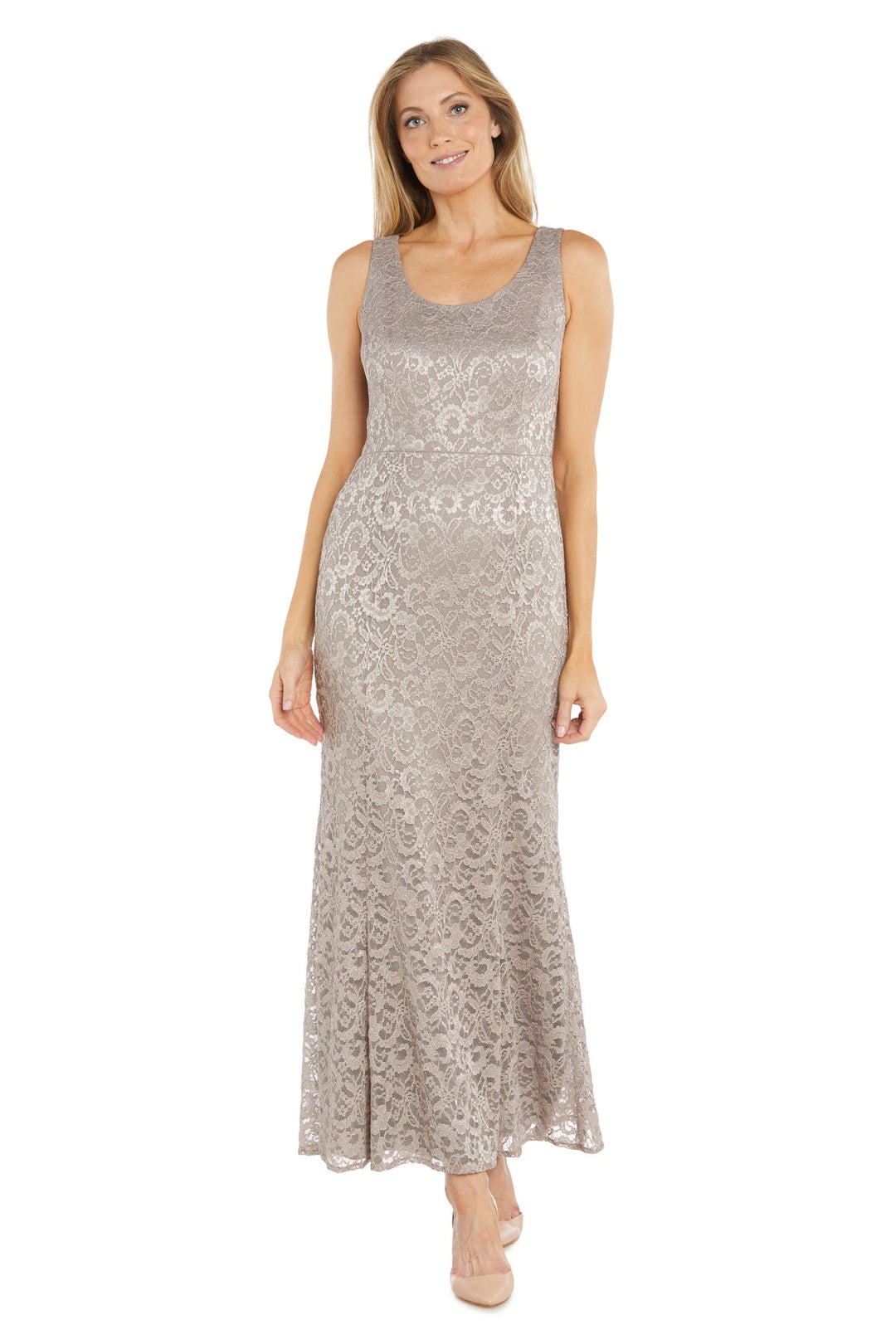 Rielle riche Russell Lace Dress (ベージュ) Women's Petite Sheer Draped Jacket and Pearl-Embellished