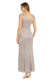 Long Glitter Lace Dress Matched with an Overlay Jacket and Rhinestone Buckle - Petite