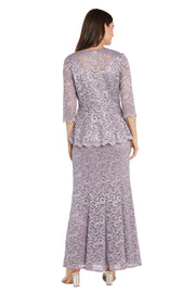 Long Glitter Lace Dress Matched with an Overlay Jacket and Rhinestone Buckle - Petite